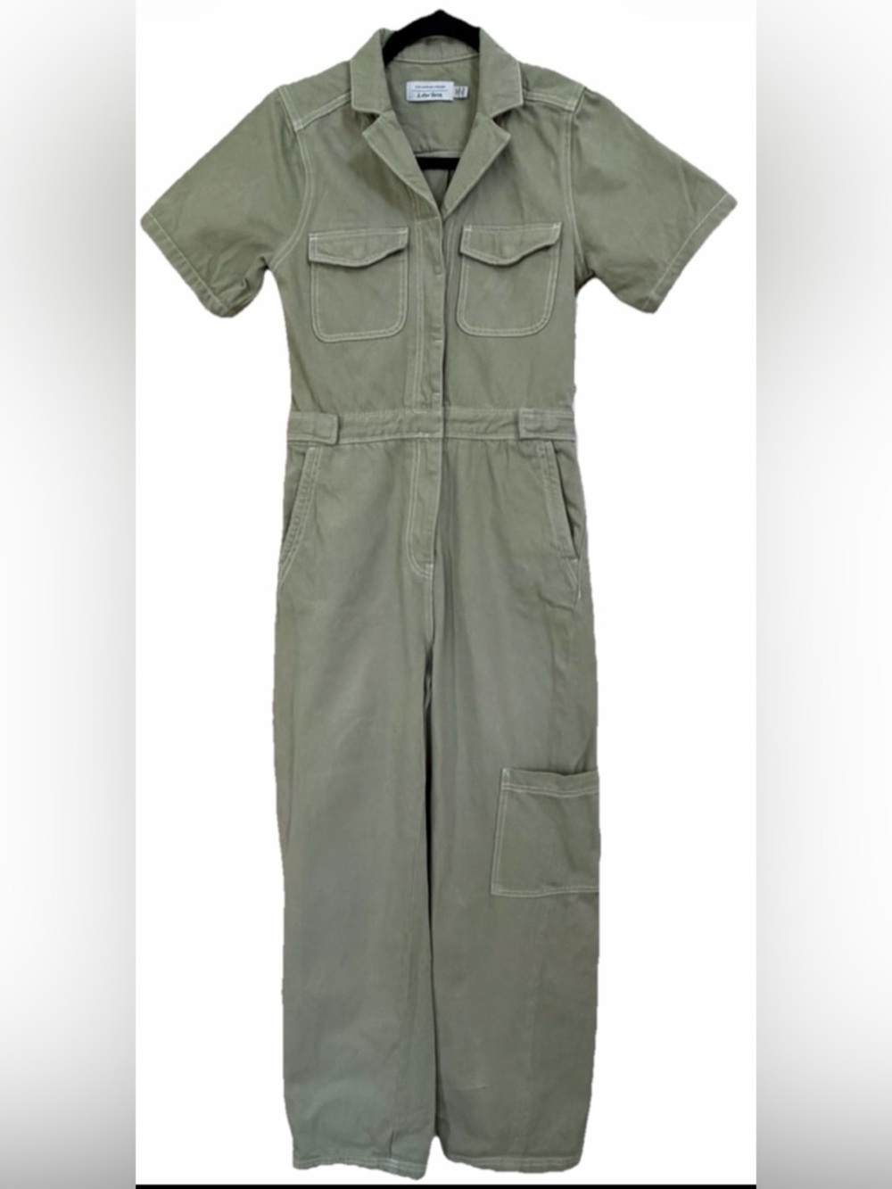 & OTHER STORIES Sage Green 100% Cotton Denim Wide Leg Utility Jumpsuit Size 2